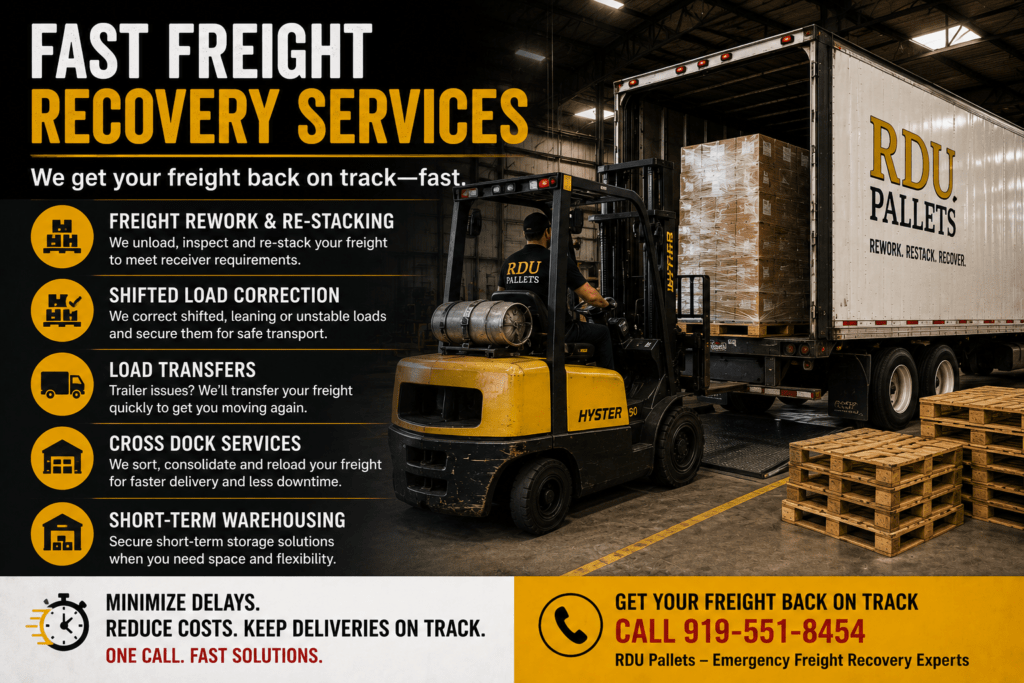 Emergency freight rework and pallet restacking services in North Carolina
