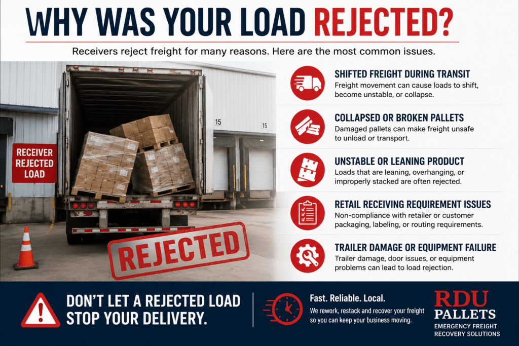 Shifted freight and pallet collapse causing a rejected shipment